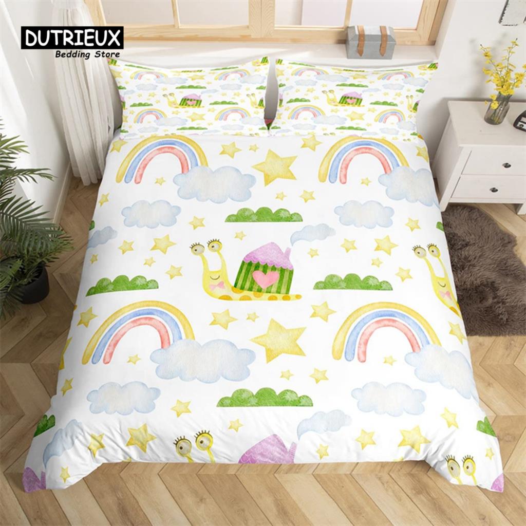 

Cartoon Rainbow Duvet Cover King Queen Bohemian Eyes Moon Sun Bedding Set Microfiber Kawaii Cloud Dream Catcher EU single(135x200cm)