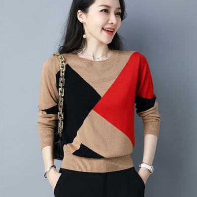Women's Spring and Autumn Fashion Color Matching Knitted Sweaters Middle-aged Mothers Women's Bottoming Knitwear