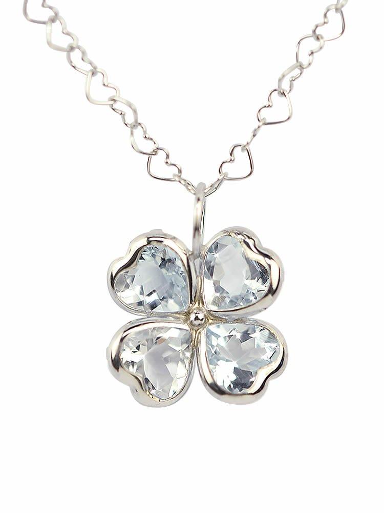 

Aquamarine 10K clover necklace 40cm K10 white gold heart March birthstone Ma353 [Four-leaf clover] four-leaf women