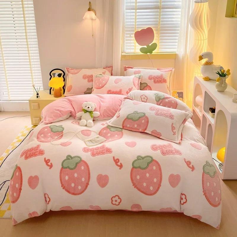 Winter Flannel Duvet Cover Rainbow Dual-color Soft Warm Quilt Cover Cozy Thick Comforter Cover for Adults Children Queen King