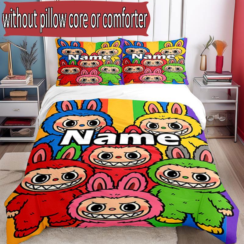 3pcs Duvet Cover Set (1*Duvet Cover + 2*Pillowcase, Without Core), Custom Name Labubu Pattern Bedding Set, Home Bedroom Decor Gift