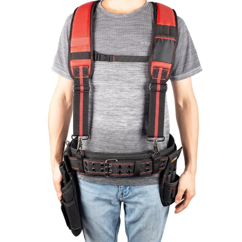Heavy Duty Adjustable Work Belt with Wide Waist Support, Metal Roller Closure, and 4 Metal Connectors for Tool Pouch Carry