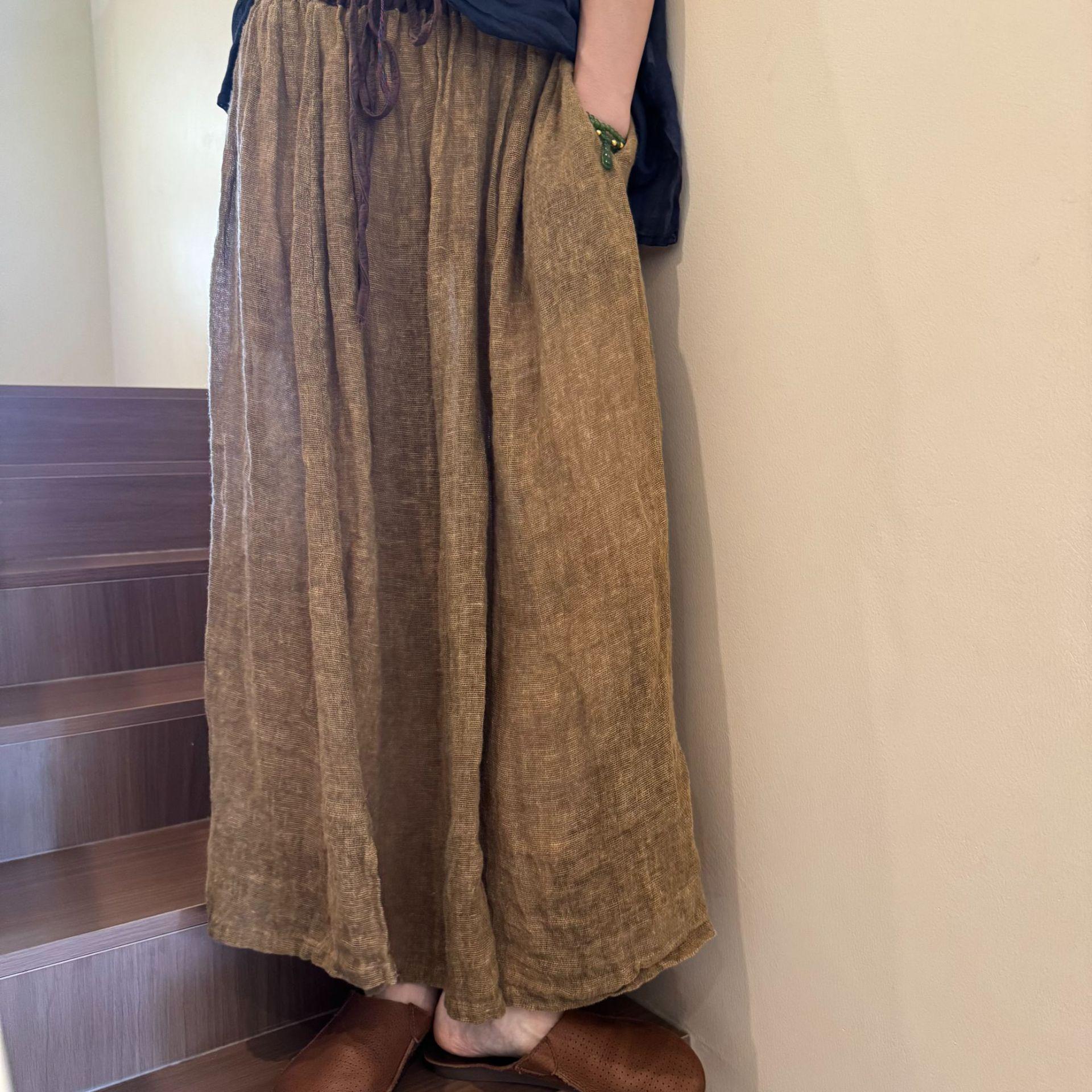 

Johnature Women Vintage Skirts Elastic Waist Autumn Loose Chinese Style High Quality A-Line Skirts One Size