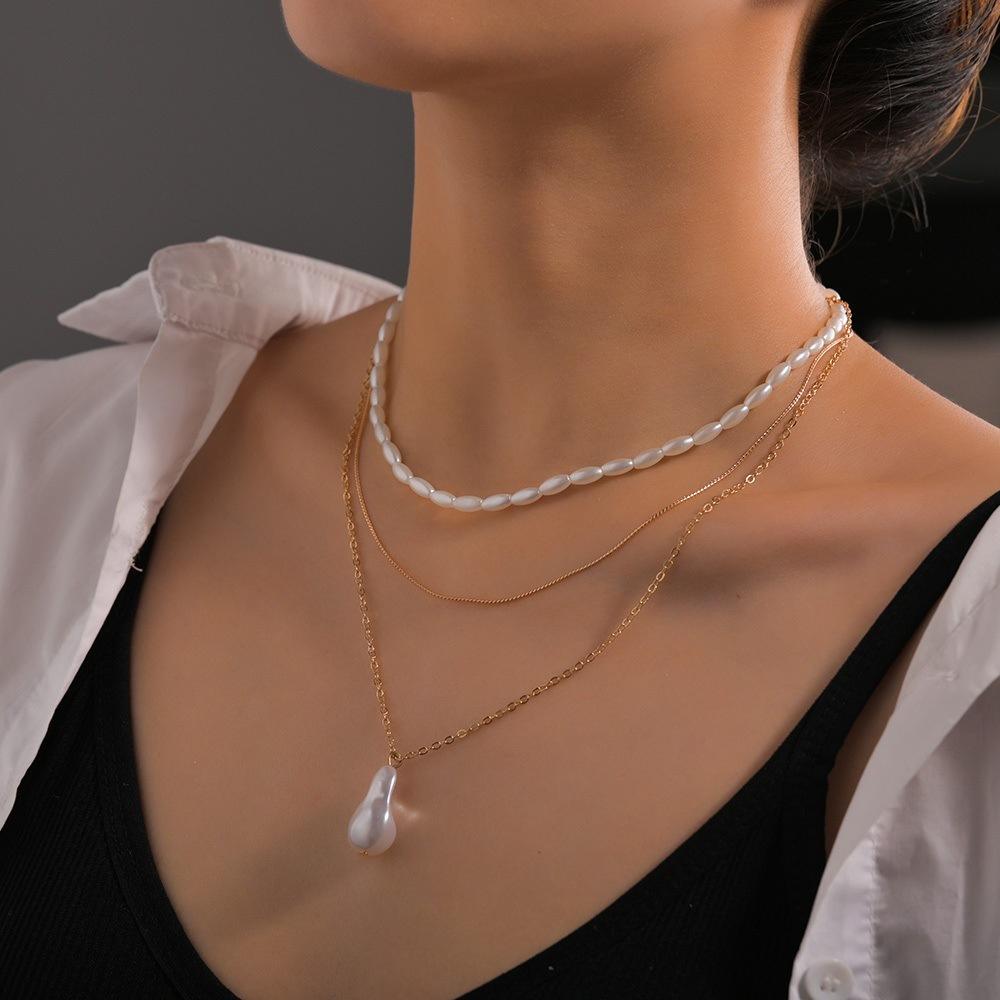 Simple Pearl Pendant Double Stacked Ladies Alloy Necklace Necklace Accessories