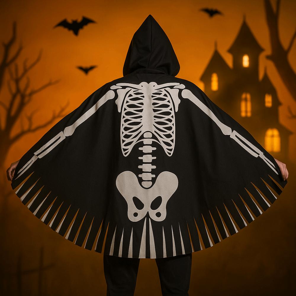 Goth Skeleton Cape Cloth Skull Bones Cloak Fashion Halloween Props  Adult