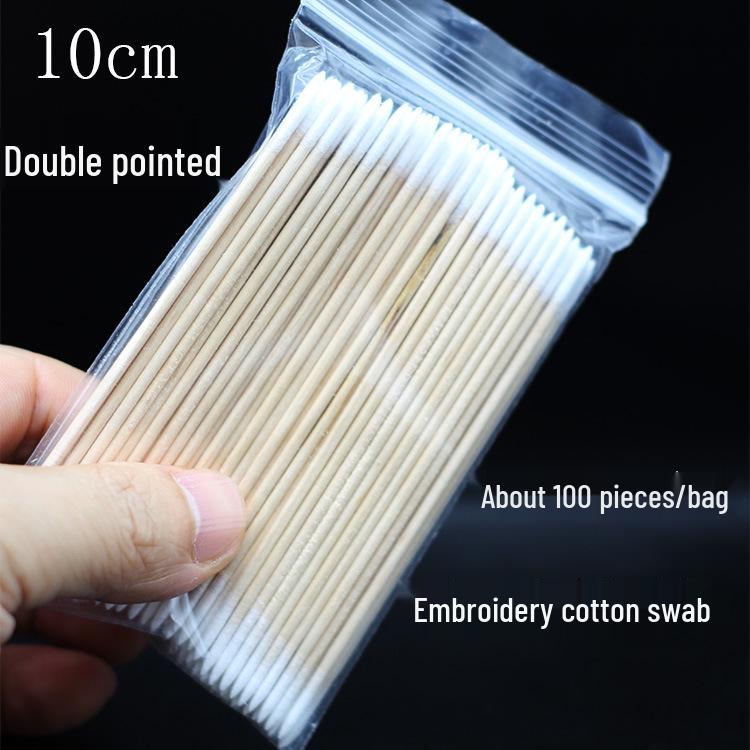 Pink Double-Ended Embroidery Cotton Swabs: Multi-Functional Eyeliner and Nail Art Cleaning Tool (7cm)