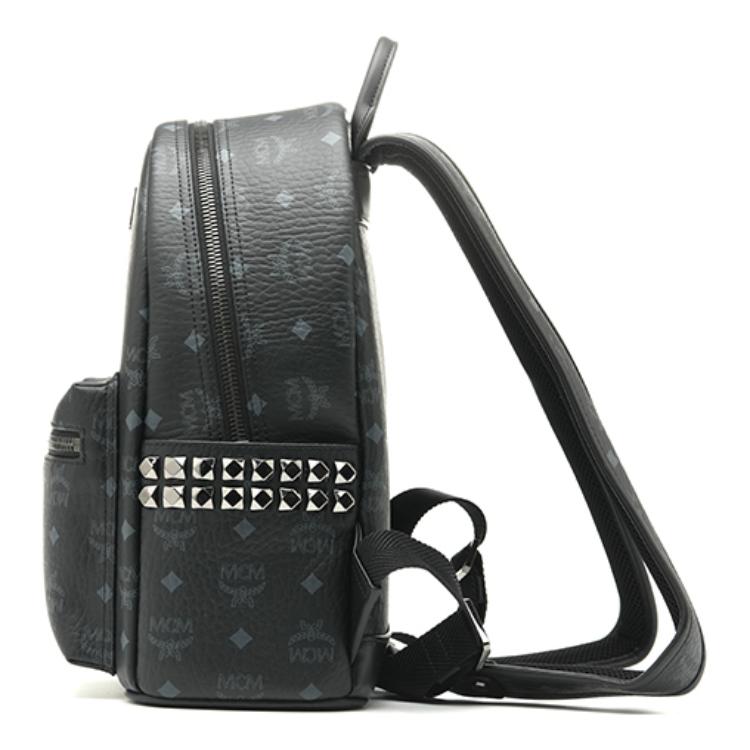 MCM Stark Studded Logo Backpack Coated Canvas And Leather Trim Unisex Backpacks Black MMKAAVE15BK001