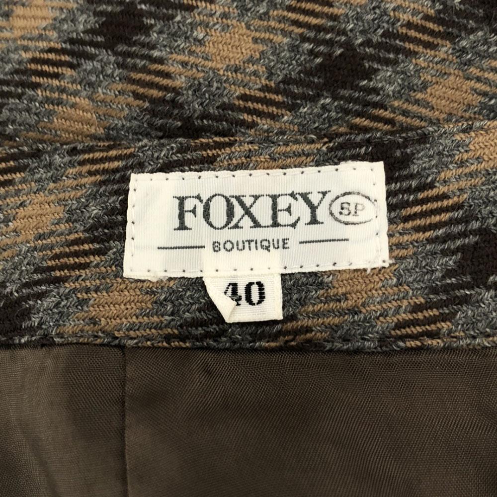 FOXEY Made In Japan Wool Check Pattern Mini Skirt 40 Brown Women Used