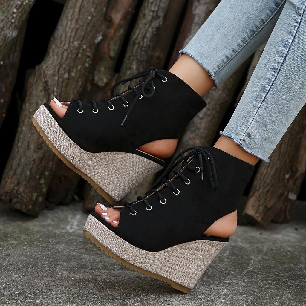 Fashion Womens Wedge Sandals Summer New Platform Fish Mouth Cross-tied Slingback Boho Style Shoes Sandalias Footwear