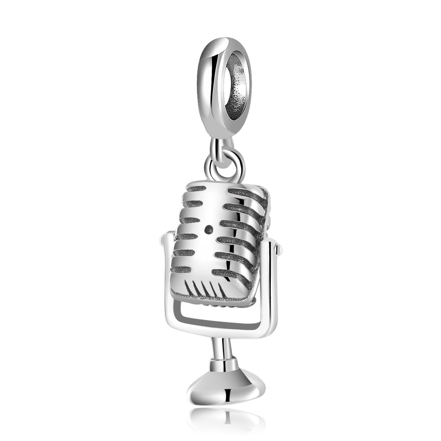 S925 sterling silver retro microphone pendant, fashionable personalized bracelet DIY accessories, simulated microphone modeling jewelry S925 sterling silver