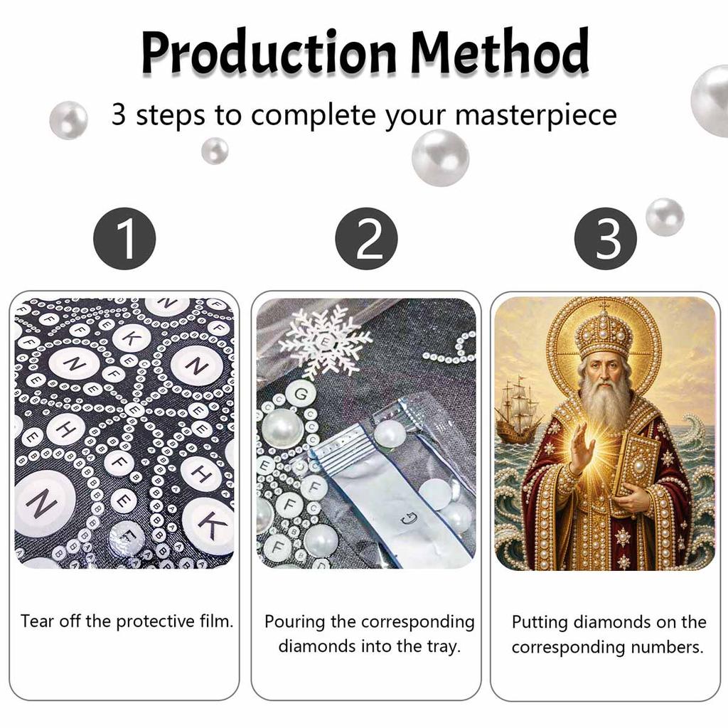 DIY 3D Pearl Diamond Painting Art Set Saint Nicholas Bishop Sailor Sea Waves Home Decor Art Set Wall Art
