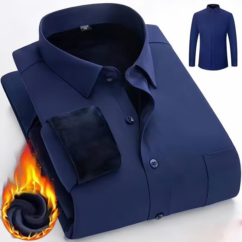 Men's Winter Sherpa Lined Shirts Long Sleeve Button Down Fleece Dress Shirts for Men Business Casual Warm Comfortable Thermal Shirt With Pockets