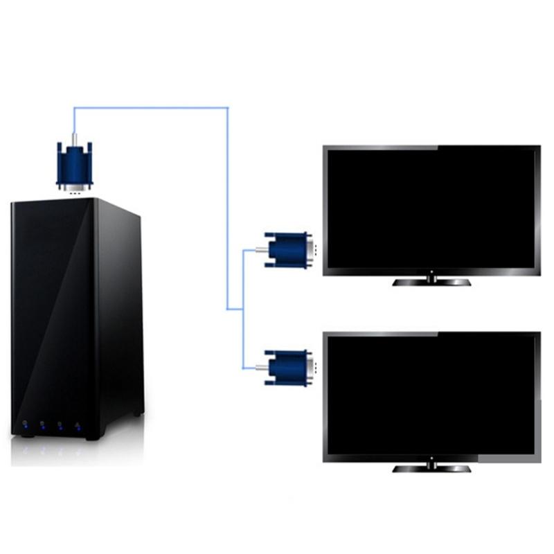 High Resolution 1080P VGA 1 Male to 2 Female Video Cable Adapter Cord for Double Monitors Output and Easily Wiring