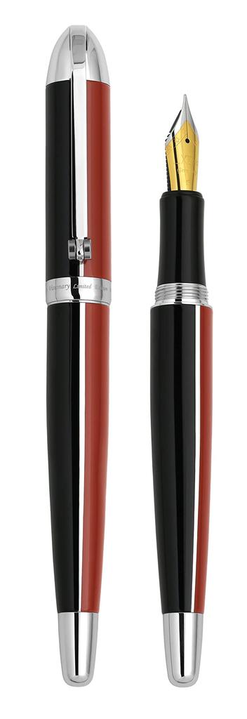 Xezo Visionary brass and aluminum fountain fine Red and black hand Limited edition number of Classic Art Deco color body style pen, nib. lacquer. 500.