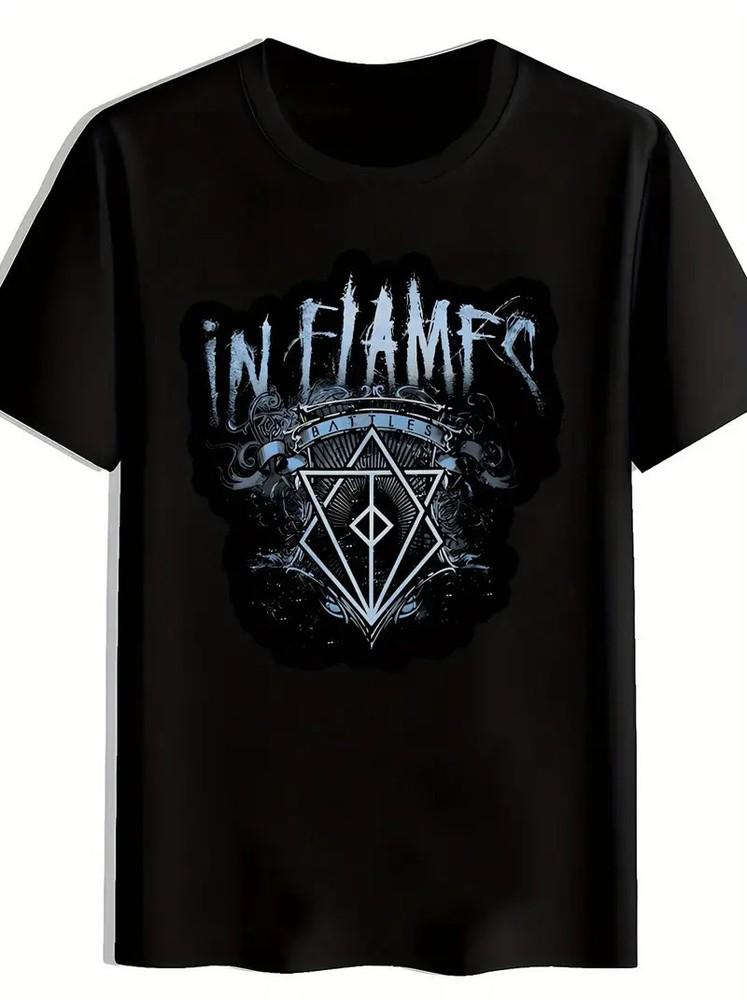 IN FLAMES Band Logo Graphic T-Shirt | Men039;s Vintage Rock 100% Polyester Lightwe Unisex T-Shirt S