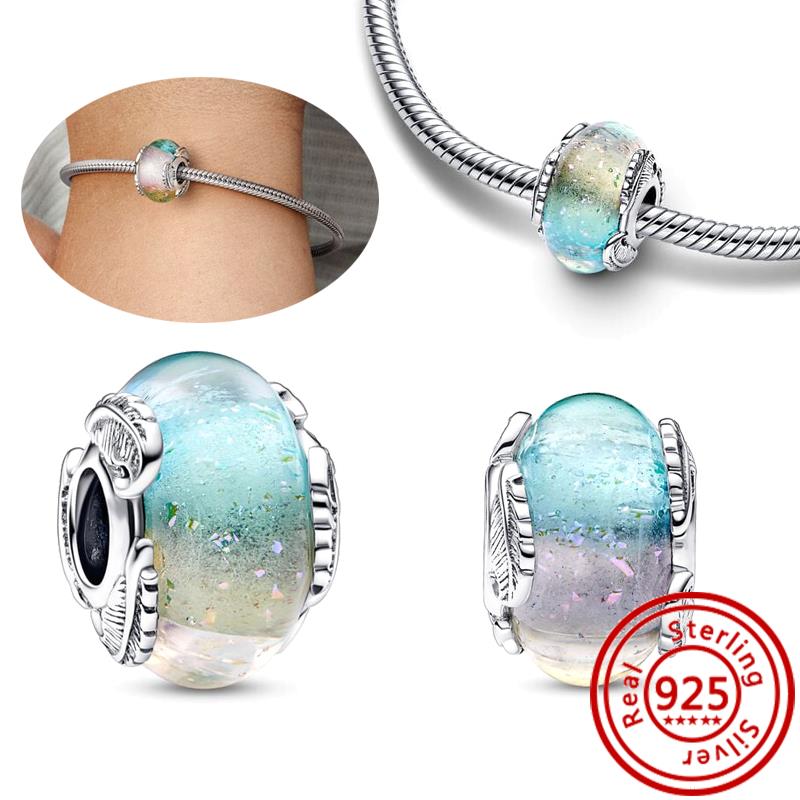925 Sterling Copper Blue Green Pink Red Black White Purple Murano Glass Beads Fit Original Pantaro Charms Bracelet Women Zircon