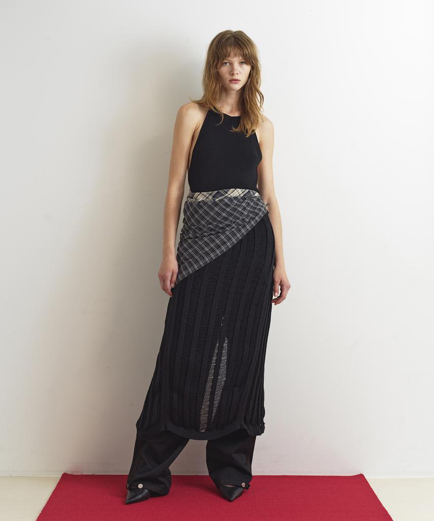 Aobteu Layered Halter Neck Knit Dress - Black