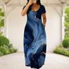 Women Plus Size Round Neck Short Sleeve Printed Loose Maxi Dress With Side Pockets