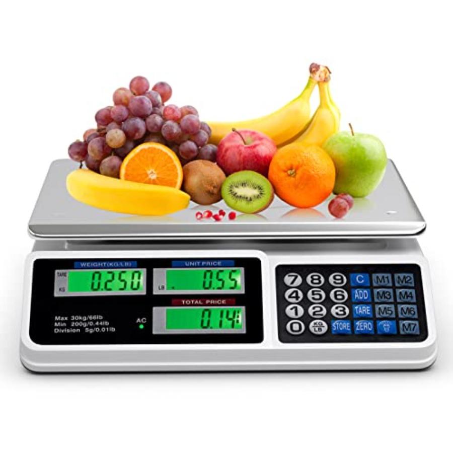 

66lb Price Computing Scale Digital Commercial Food Produce Scale with Stainless Steel Large Platform Counting Function for Farm United States