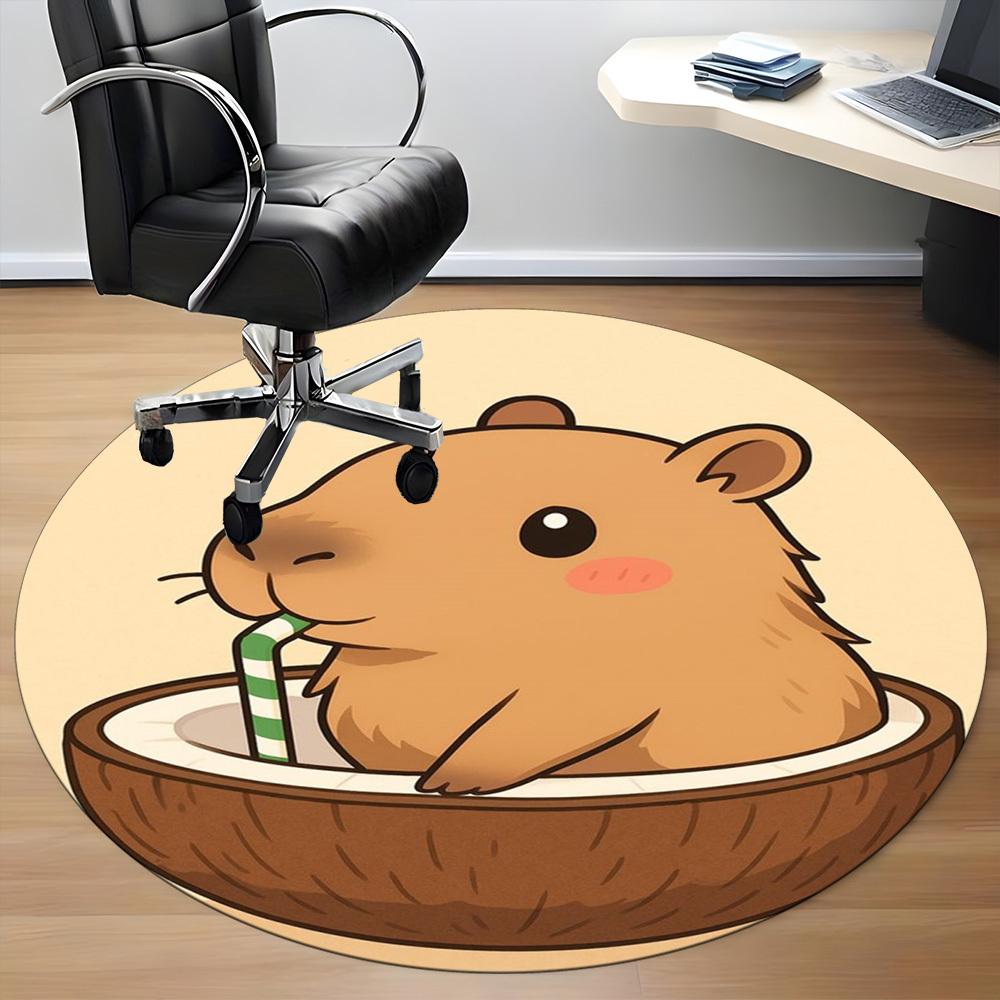 1pc Coconut Capybara Carpet for Office Non Slip, Round Carpet, Soft & Comfortable, Carpet for Office, Lightweight Round Floor Mat