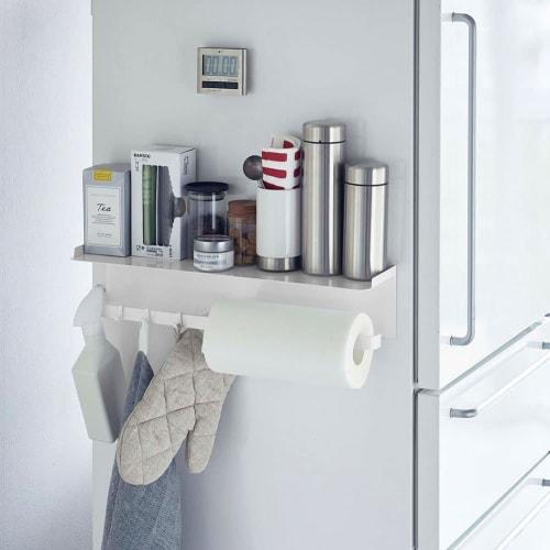 Yamazaki Magnetic Wide Kitchen Tool Hook & Tray, White, Approx. W50 x D11.5 x H11cm, Tower Kitchen Storage, Kitchen Paper Holder, Kitchen Tool Holder,