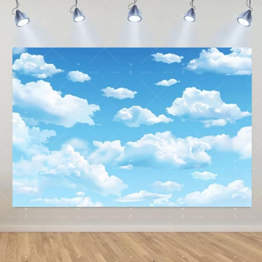 Blue Sky White Cloud Background Natural Landscape Home Party Decoration Backdrop Portrait Photography Banner Baby Shower Props