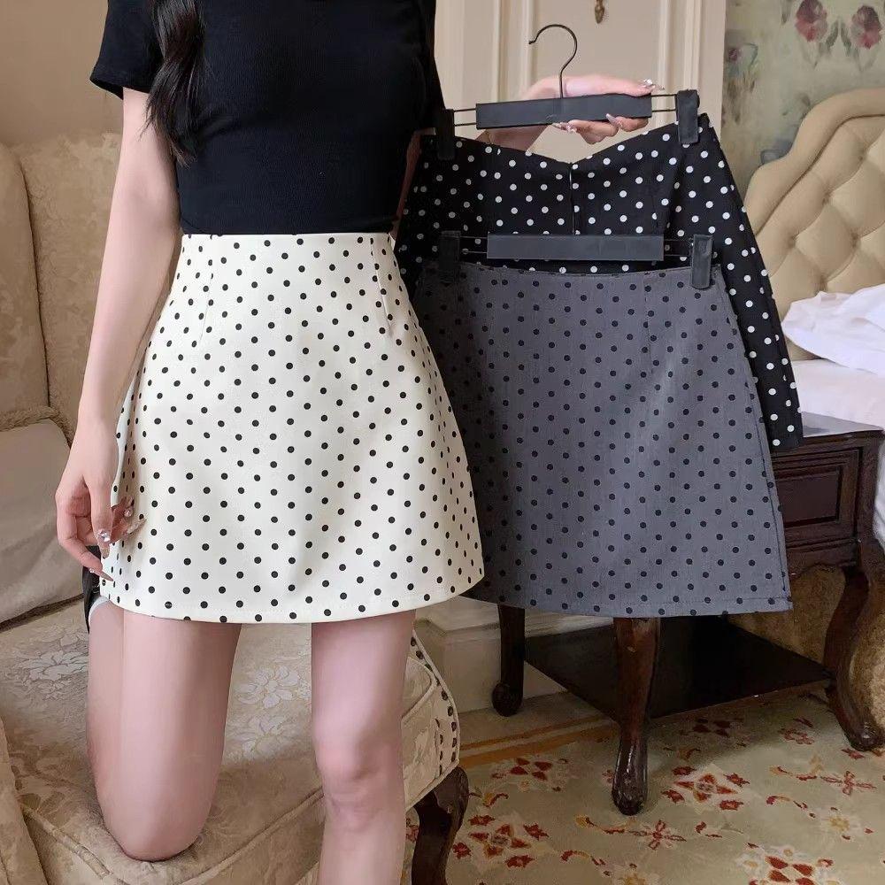 Jian Man Ni Women's High-Waisted Polka Dot A-Line Skirt - Casual and Versatile Hip-Hugging Summer Skirt