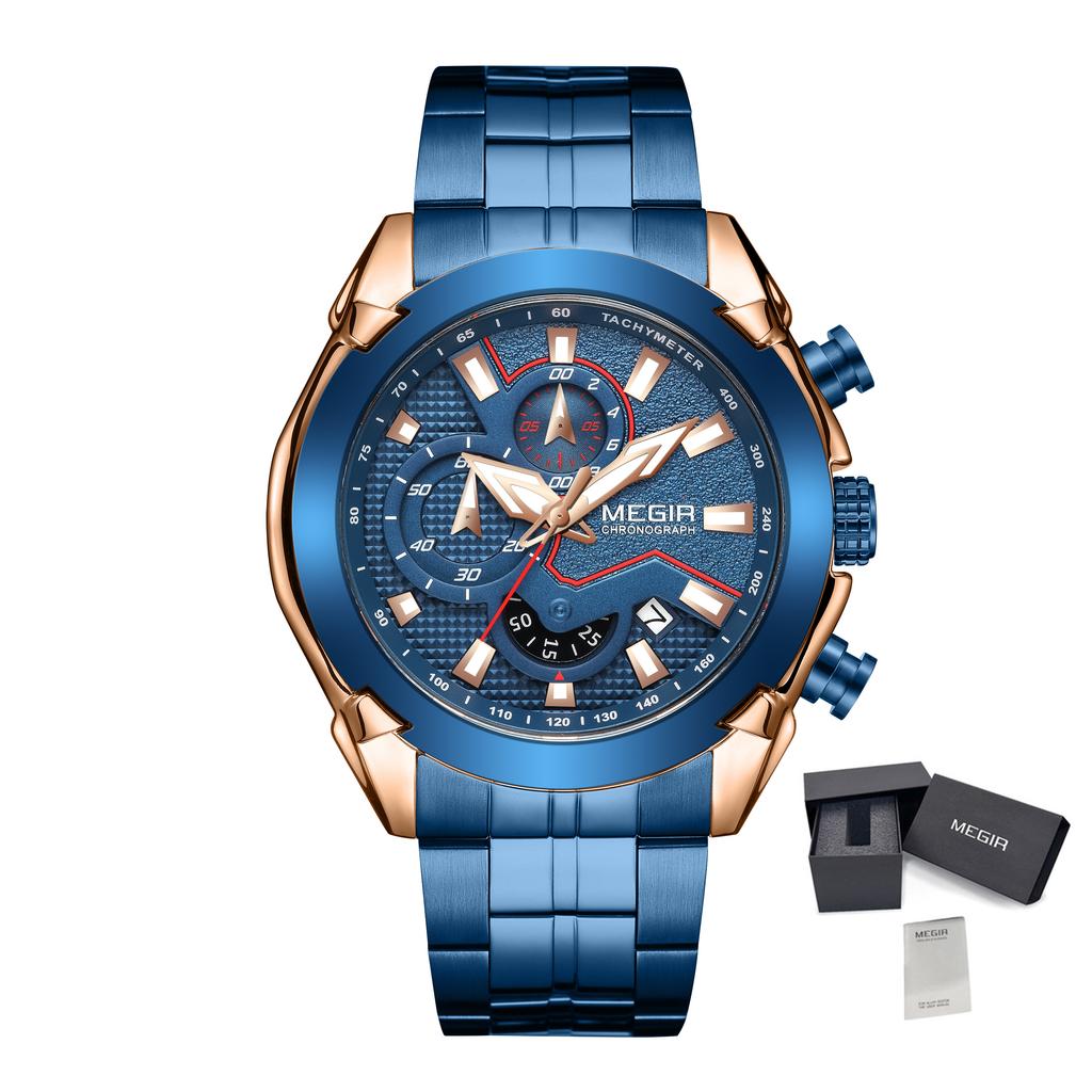 MEGIR Fashion Men Watches Business Chronograph Watch for Men Stainless Steel Quartz Wristwatch Calendar Clock Reloj Hombre 2065