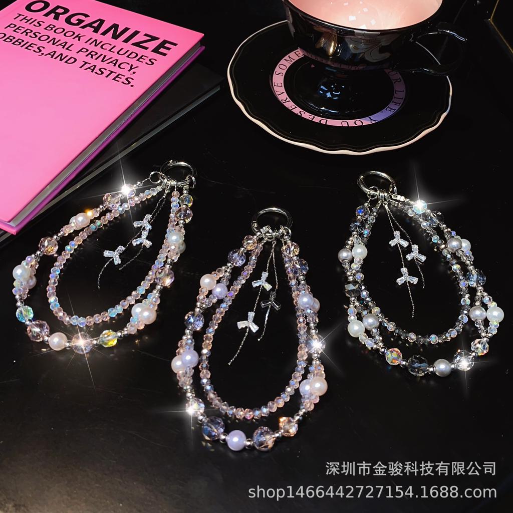 Crystal Phone Chain High-End Zircon Tassel Hanging Chain Creative New Double Chain Beaded Hanging Decoration Phone Chain Rope Wholesale