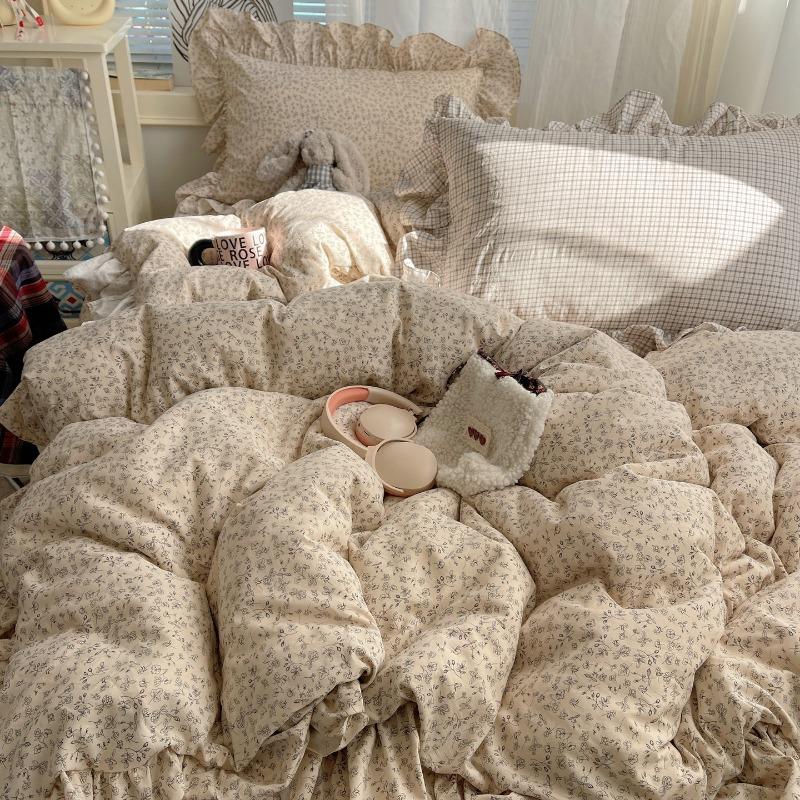 

Class A washable Korean version of princess style French lace four-piece bedding three-piece sheet and quilt set set 1.2m sheet 3pcs