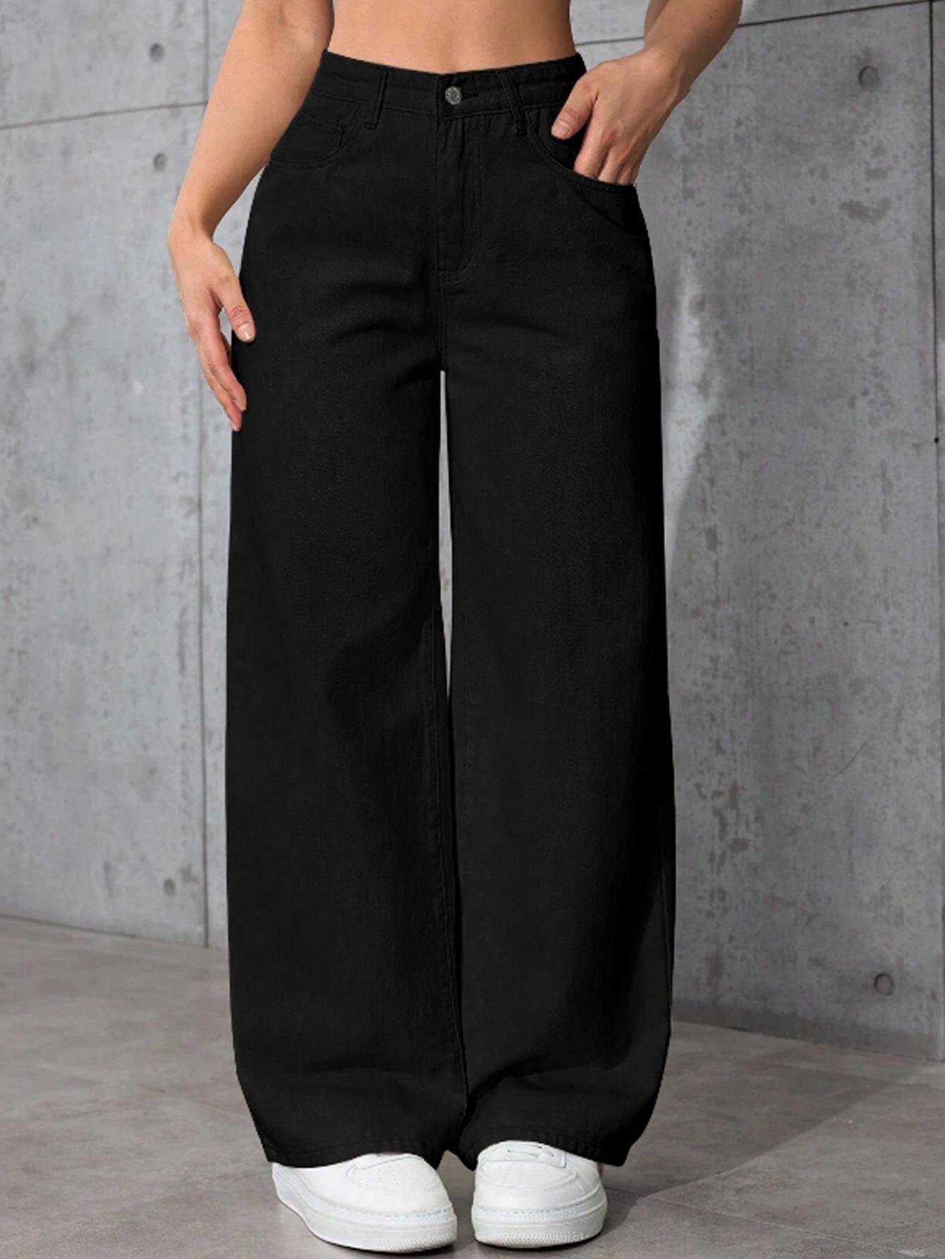 

Women s Slimming Wide-Leg Jeans - Medium Blue L for 110-125 jin чёрный