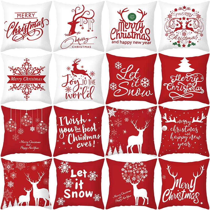 Wish Christmas Pillow Cover Peach Skin Printed Waterproof Cushion Cover Home Supplies Pillow Cover