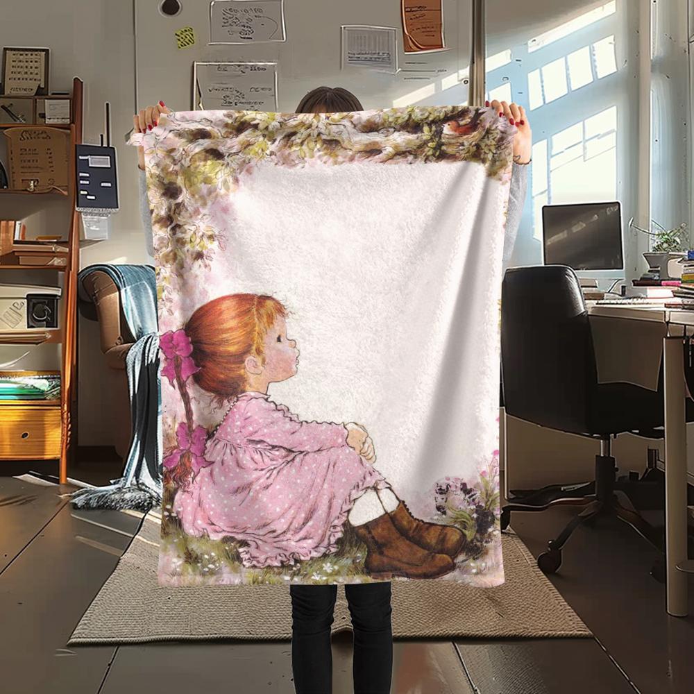 1PC Sarah Kay Print Flannel Blanket, High Quality Comfortable for All Seasons, Home Decor, Warmth and Comfort, Perfect for Christmas Gifts143