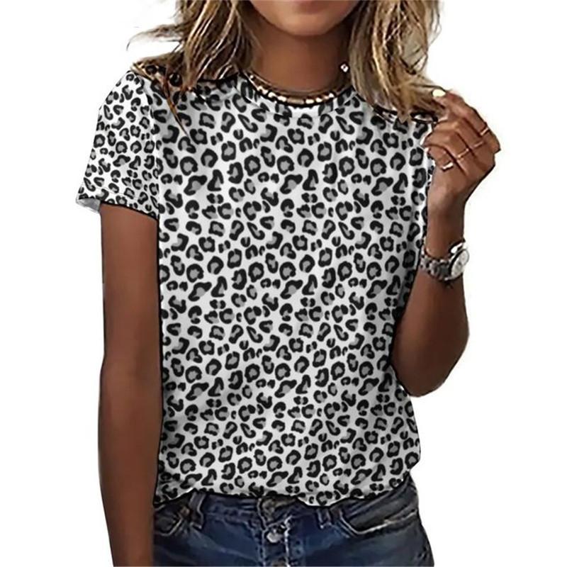 Leopard Rose Floral Pattern 3D Print T-Shirts Women's Street Casual Short Sleeve T Shirt Harajuku Tees Y2k Tops Female Clothing