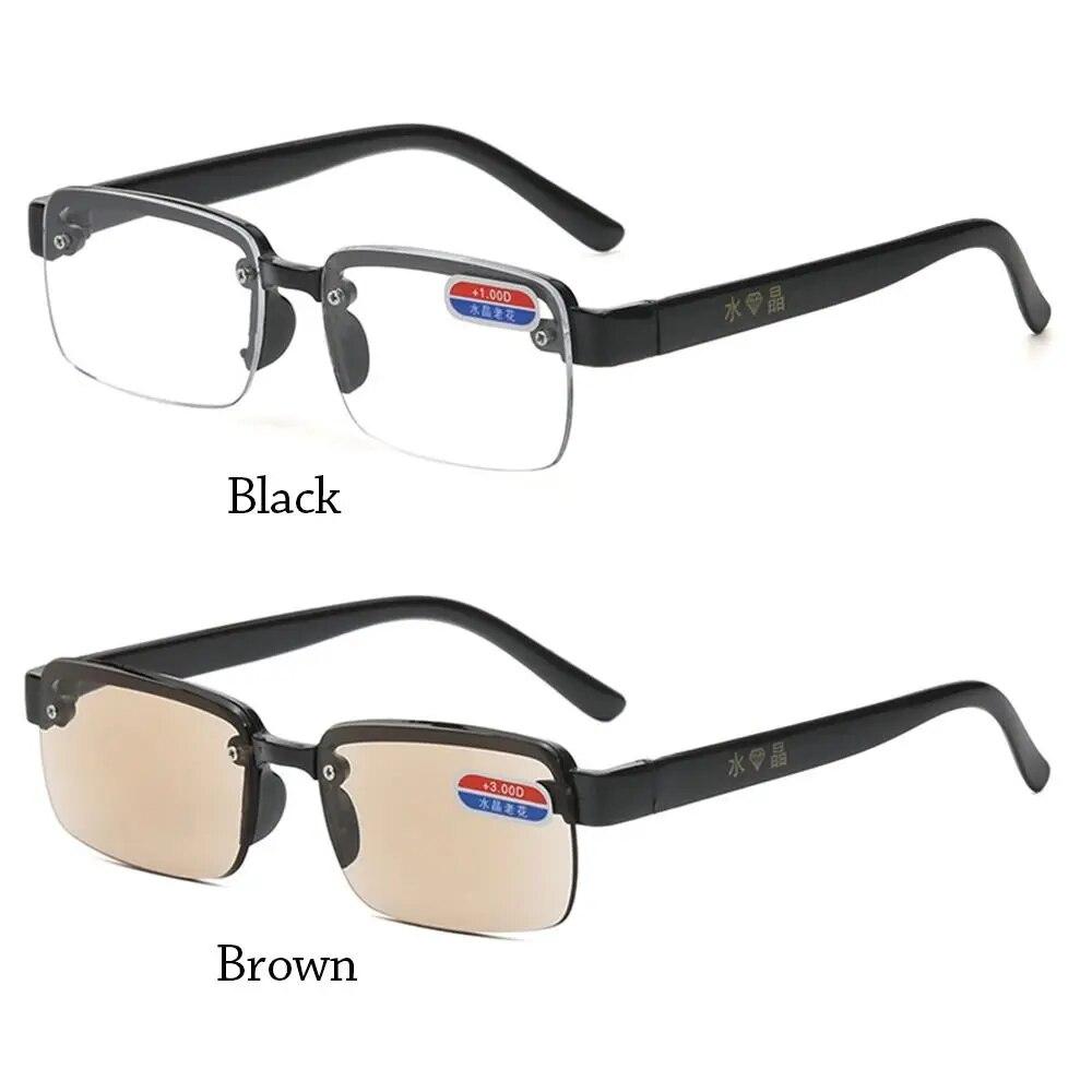 Modische braune Gläser Lesebrille Randlose Brille Herren HD Alterssichtigkeit Brille Damen Elegante Brille +1.0 bis +4.0