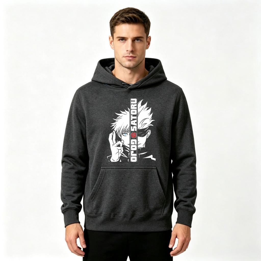 Men Anime Satoru Gojo Print Pullover Hoodie Casual Long Sleeve Sweatshirt for Adults