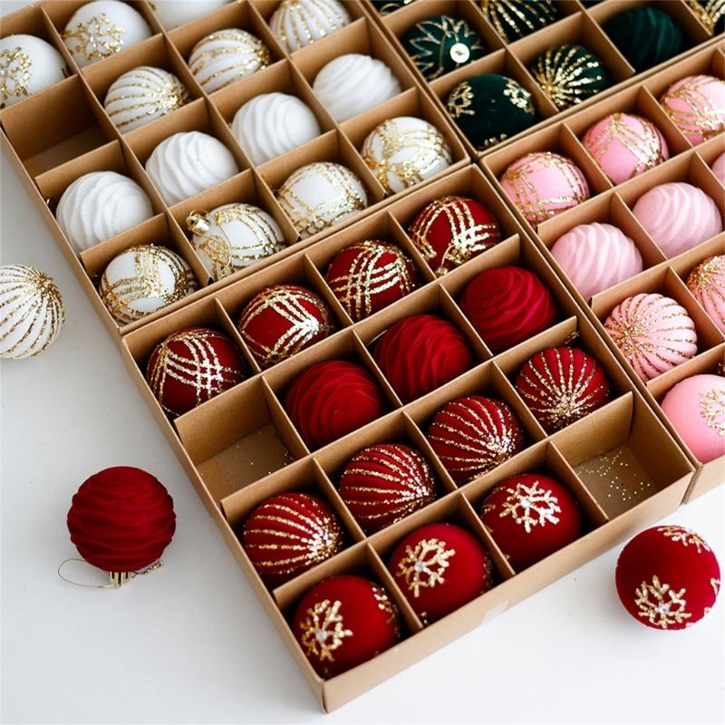 Set of 16 Baubles for Christmas Tree Handmade Decorations for Party and Home Colorful Hanging Pendants Embellishment