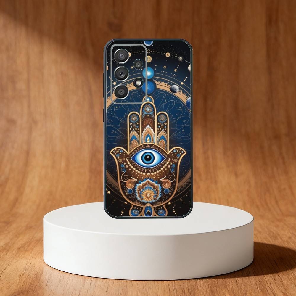 Hamsa Hand Of Fatima Art Phone Case For Samsung S25,S24,S21,S22,S23,S30,Ultra,S20,Plus,Fe,Note,10,9,5G Black Cover
