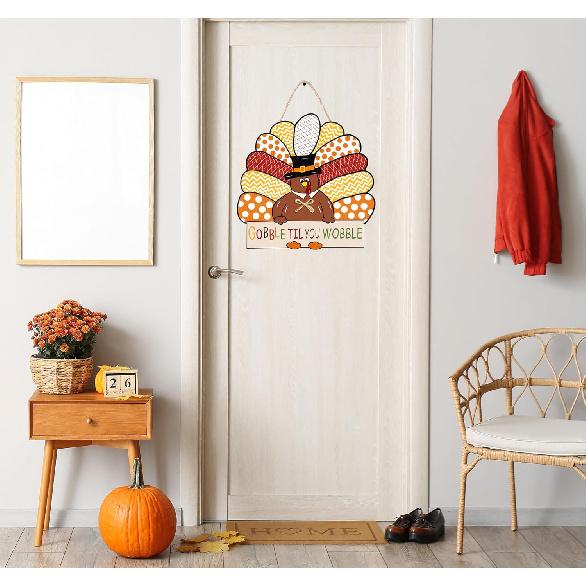CYNOSA Thanksgiving Wreath for Front Door Turkey Door Hanger Gobble Sign Thanksgiving Turkey Outside Door Decorations