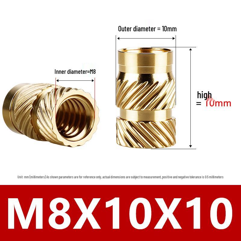 Tu Ba Copper Nut: Hot Melt, Double Diagonal, Knurled, Through-Hole Embedded Insert M1-M8.