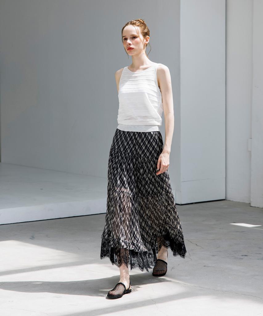 HYFVE Crinkle Check Lace Long Skirt