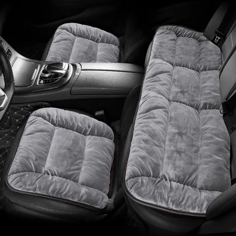 Winter Plush Car Seat Cushion Set: Thickened Warm Three-Piece Short Plush for Rear Row