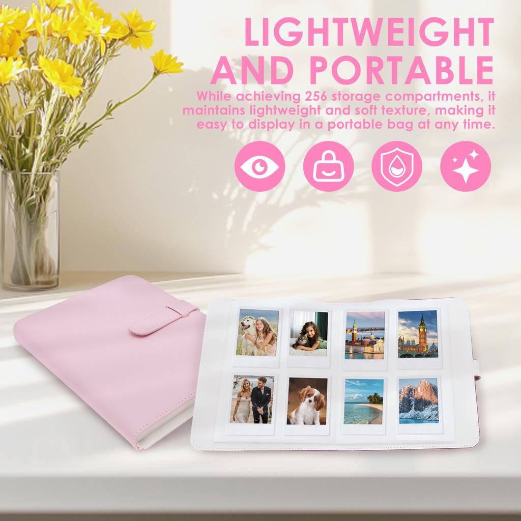 256 Fächer Mini Fotoalbum PU-Leder Einband Fotoalbum Buch Tragbar Große Kapazität Brieftasche Fotoalbum Ordner Fotokartenhalter
