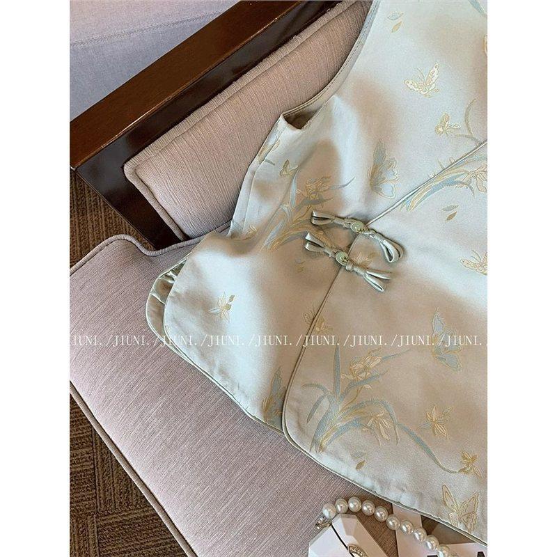 Jacquard embroidered satin vest women's 2025 new high-end temperament outer wear sleeveless vest