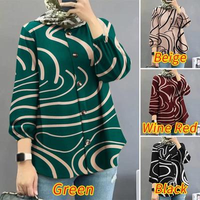 Nueva Camisa Musulmana de Mujer con Mangas Abullonadas Florales
