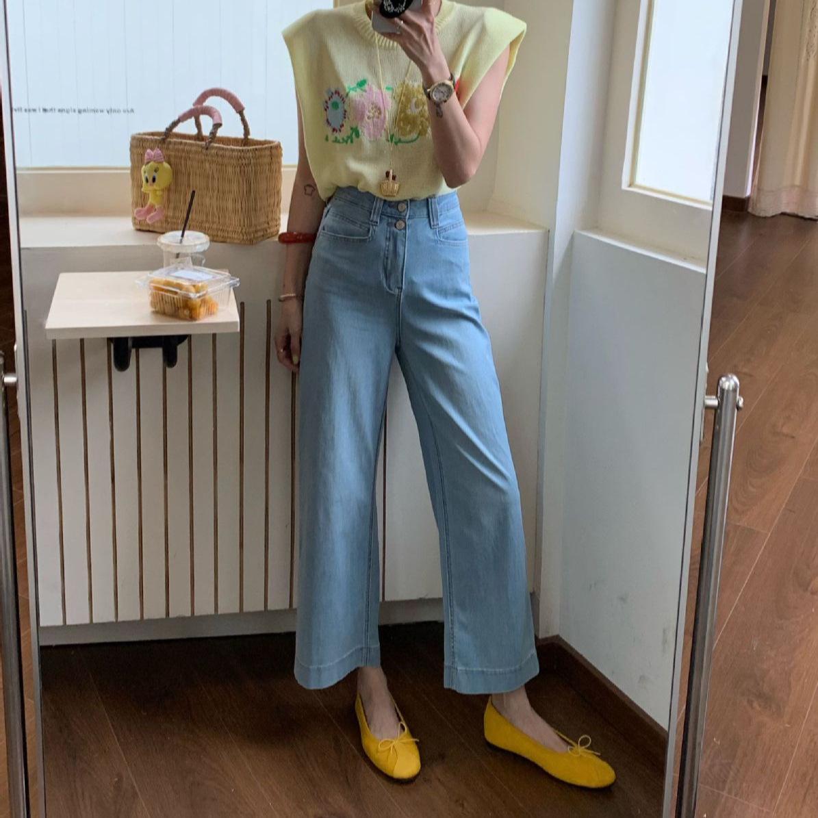 

Summer European-Korean Style Light Stretch Denim Jeans - Versatile Double Button, Casual & Simple Design (5730) 29