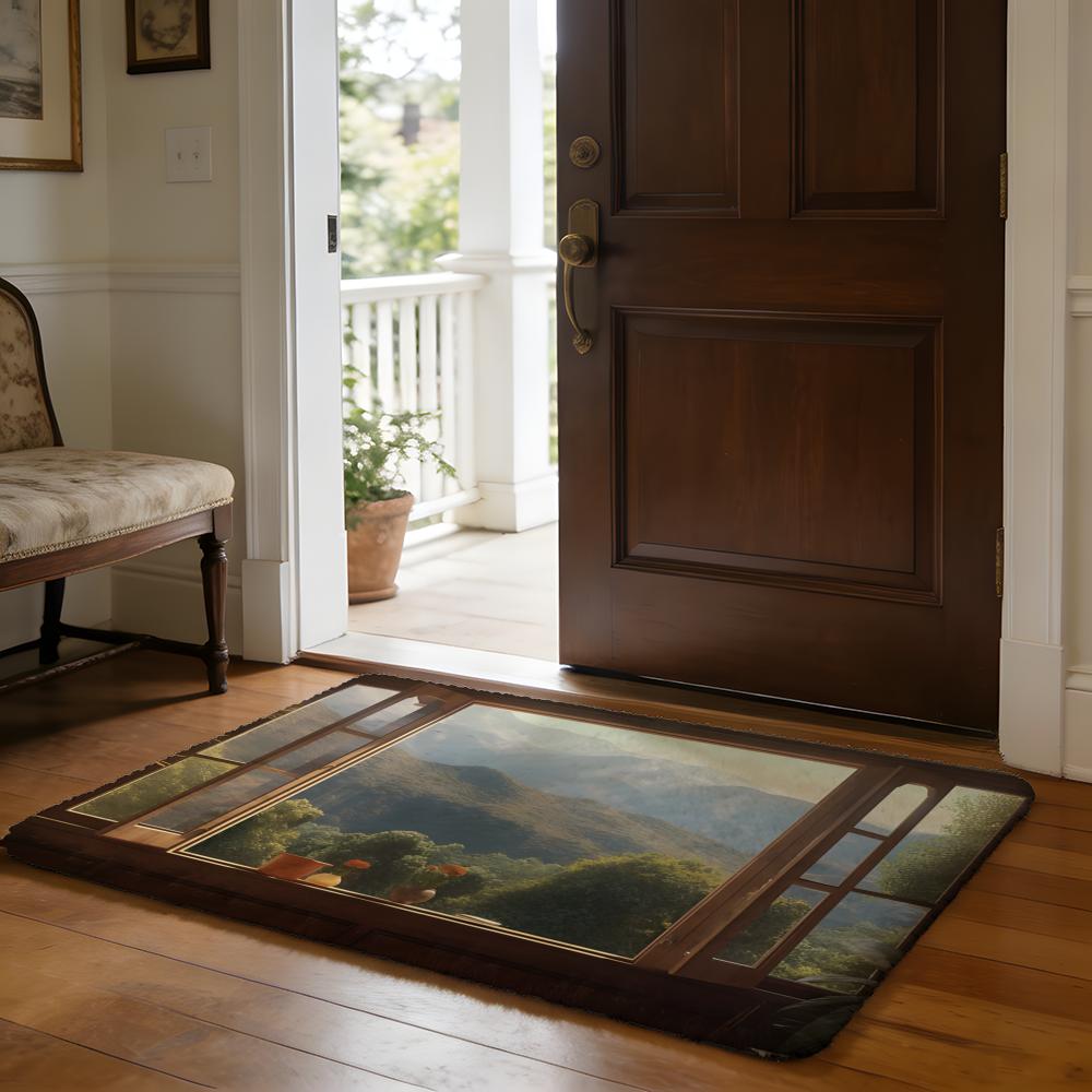 Imitation Window Landscape Floor Mat Soft Flannel Absorbent Mat Non-Slip Rug Home Bedroom Bathroom