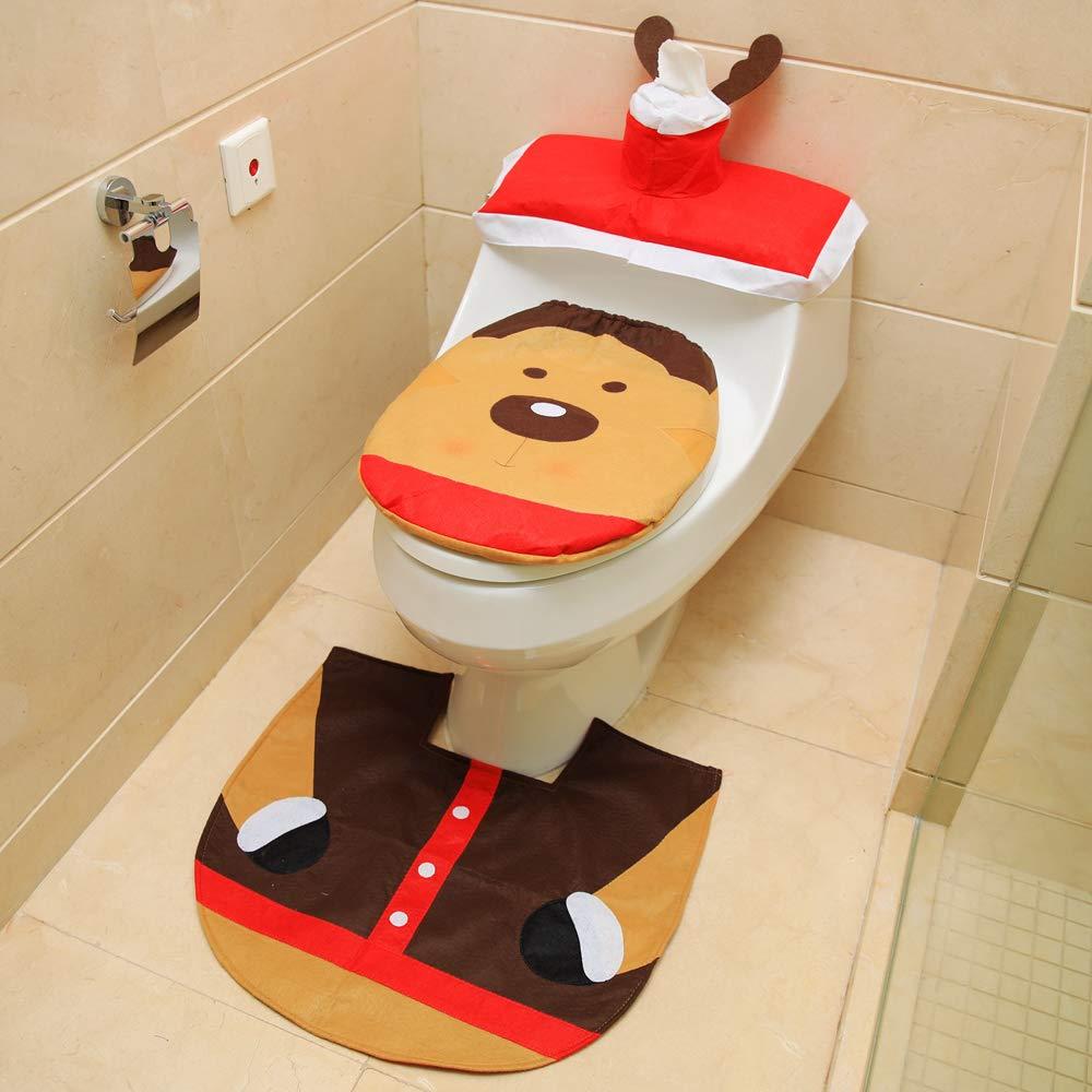 Christmas Snowman Toilet Set: Seat Cover, Floor Mat & Tank Lid Cover