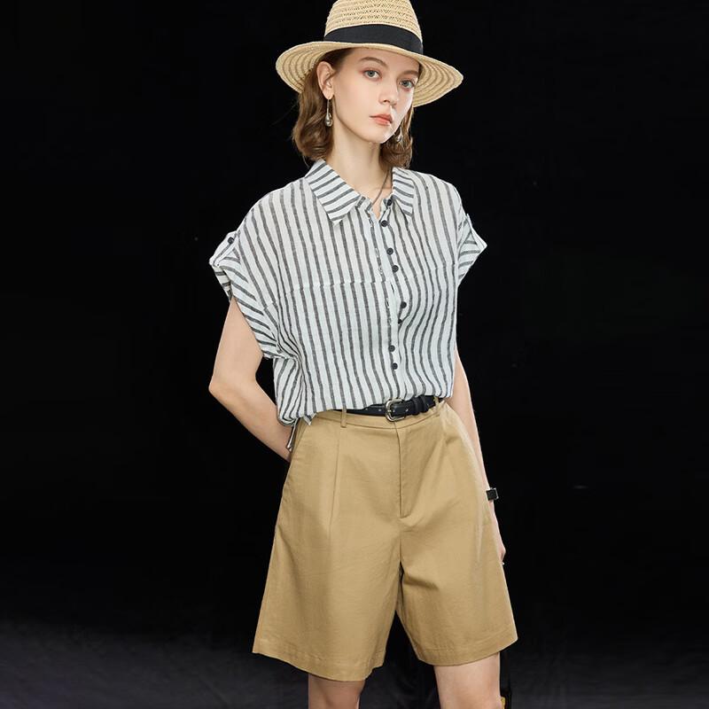 Women's 100% Linen Sleeveless Striped Shirt
