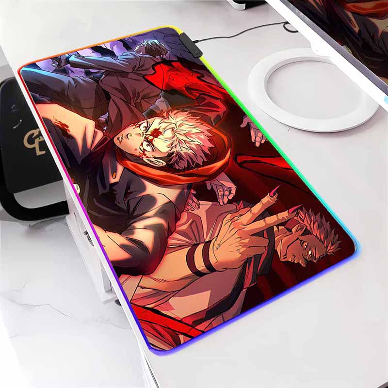 Anime Jujutsu Kaisen Large LED Mouse Mat Rubber Mousepad Gojo Satoru Yuji RGB Mouse Pad Gamer HD Print Table Mat Keyboard Pads